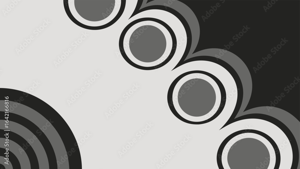 Poster abstract geometric design with circular shapes and gradient in various shades of gray