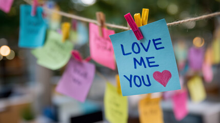Close-up shot of a vibrant sticky note collage on office wall, featuring colorful notes with sketches, to-dos, and motivational quotes, creating an inspiring and energetic workspac