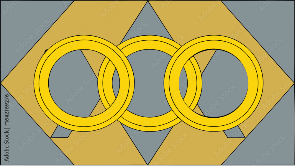 Aufkleber abstract geometric design with interlocking yellow circles and angular background elements