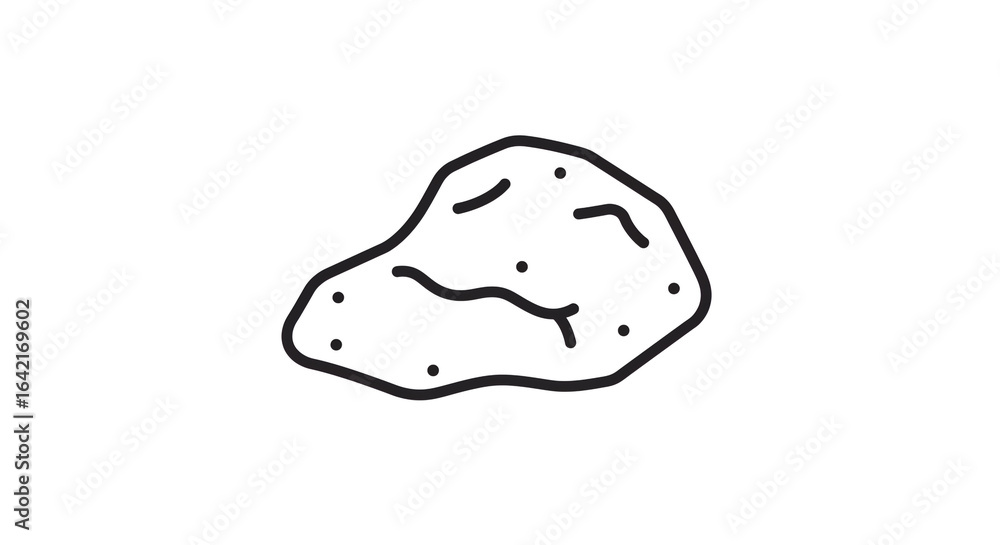 Poster A simple black and white line drawing of a potato with several small dots on the surface of it