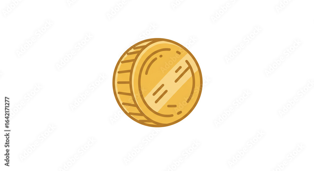 Poster a single golden coin with visible edge details and a slight shadow isolated on a white background