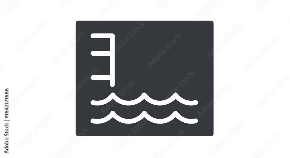 Poster a graphic illustration of a water level indicator with waves at the bottom on a solid dark backgroun