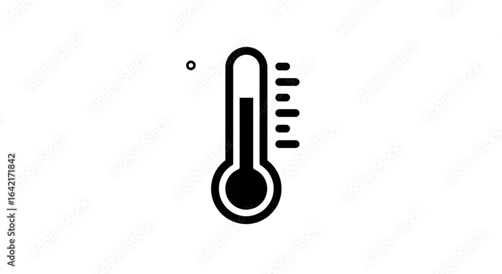 Poster a black thermometer with a reading shown on a white background in a simple vector style design