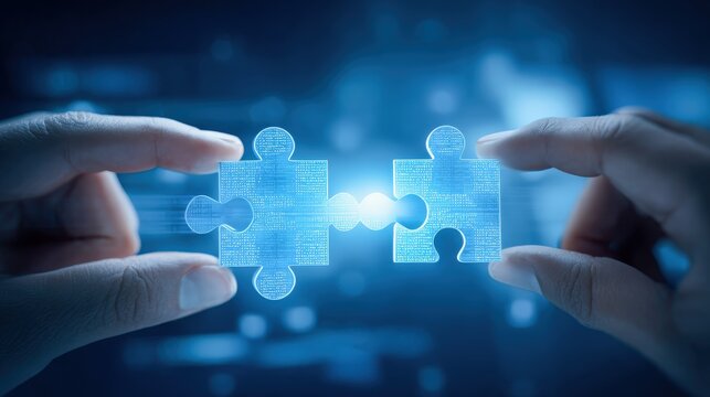 Connecting Puzzle Pieces: Hands Joining Abstract Jigsaw Pieces for Collaboration and Problem Solving in Blue