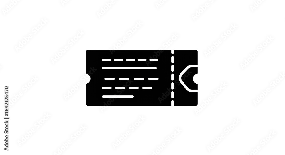 Poster a simple black and white graphic of a ticket with perforated edge and space for text or information