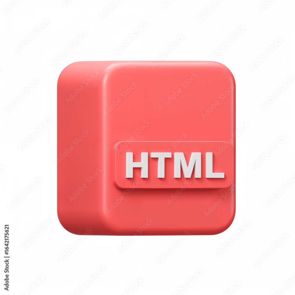 Fototapete html cube illustration: a digitally crafted, vibrant red cube prominently displaying html in clean, 