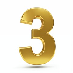 Naklejka premium Golden Number Three: A sleek, photorealistic rendering of the number '3', crafted from polished gold, standing prominently against a smooth backdrop, exuding elegance and luxury.