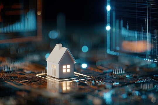 Miniature house on circuit board with digital displays