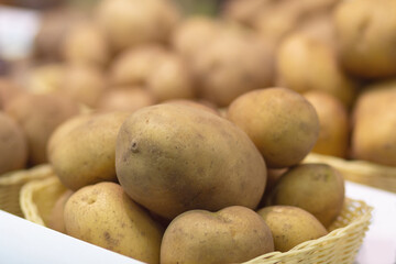 Potatoes on the counter of the farmer market