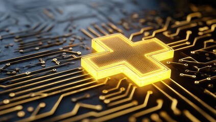 Glowing plus sign on circuit board (1)