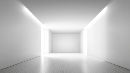 Clean White Empty Room Interior with Natural Light, Minimalist Design for Presentation Background