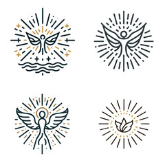 Holy Spirit symbol illustrations with rays and wings in minimalist style  