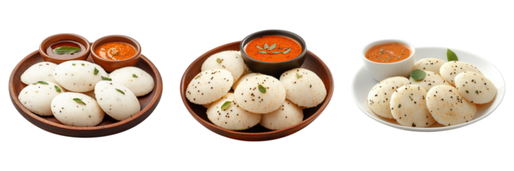 Set of idly with sauce isolated on transparent background