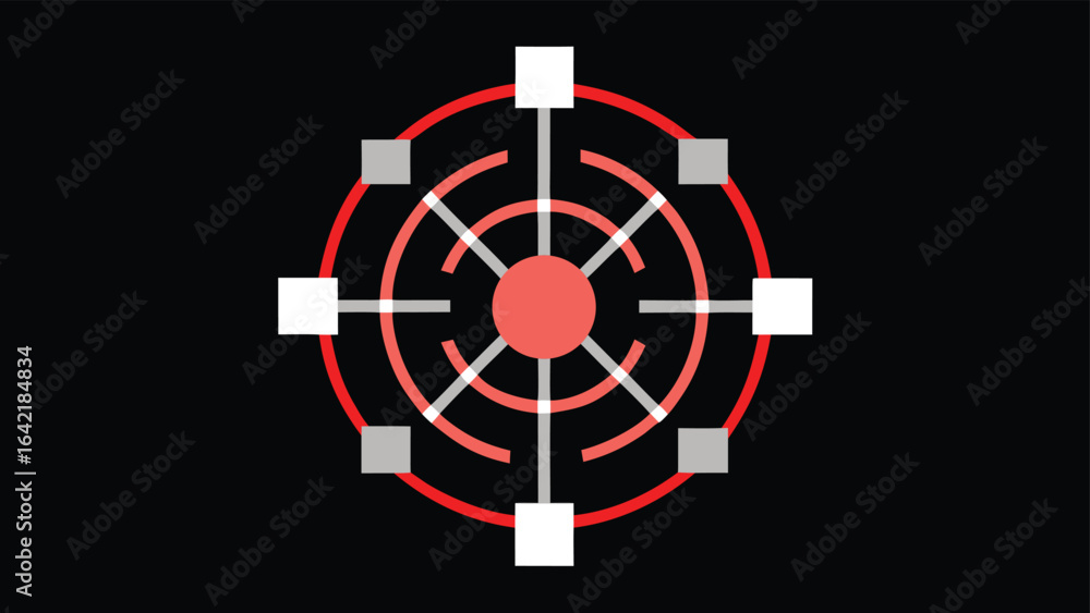 Poster abstract geometric illustration depicting networking connection and data flow on black background