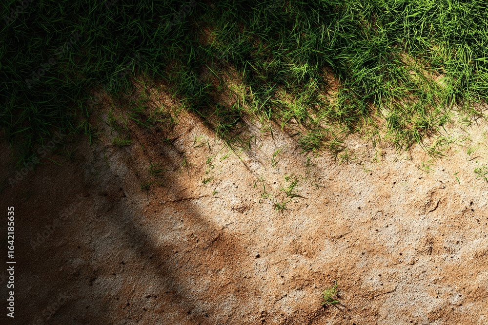 Poster close-up view of soil with grass texture under natural light and shadow patterns in a natural enviro