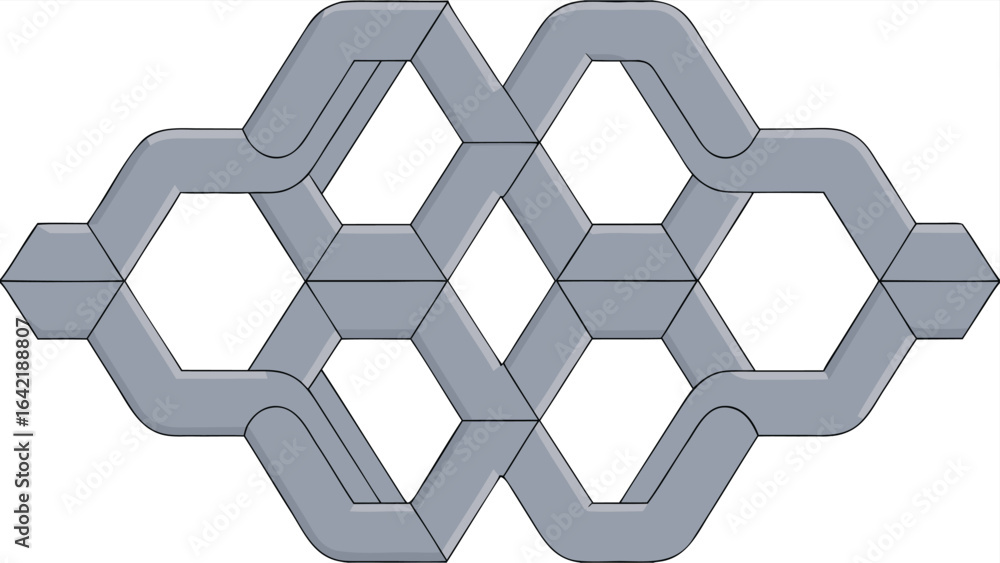 Poster abstract geometric interlocking hexagonal shapes with gradient effect on a white background