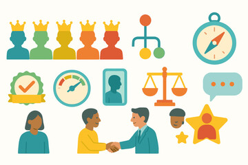 Business, teamwork flat icon set. leadership, communication, success icons collection