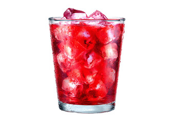 Refreshing Red Drink with Ice in Glass, isolated on white transparent background