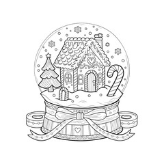  Christmas snow globe with a gingerbread house coloring page