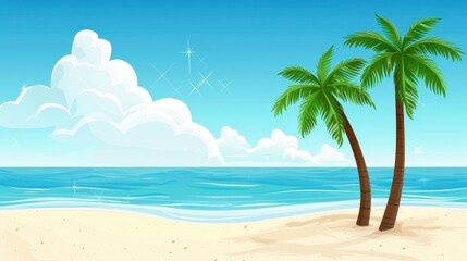 Obraz premium Discover paradise on this tropical beach, where white sand meets crystalclear waters beneath swaying palm trees.