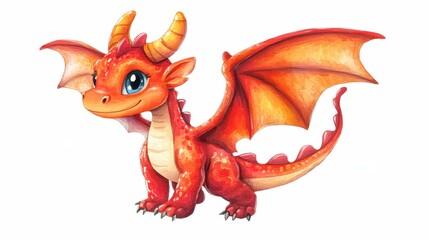 Naklejka premium Adorable dragon sticker featuring kawaii art, simple lines, and vibrant colors, perfect for all your creative projects.