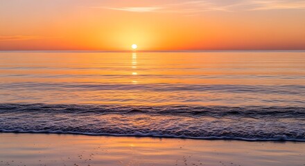 Fototapeta premium Serene Sunset Over Calm Ocean with Vibrant Orange and Pink Sky