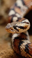 Naklejka premium Colorful snake resting on a brown surface