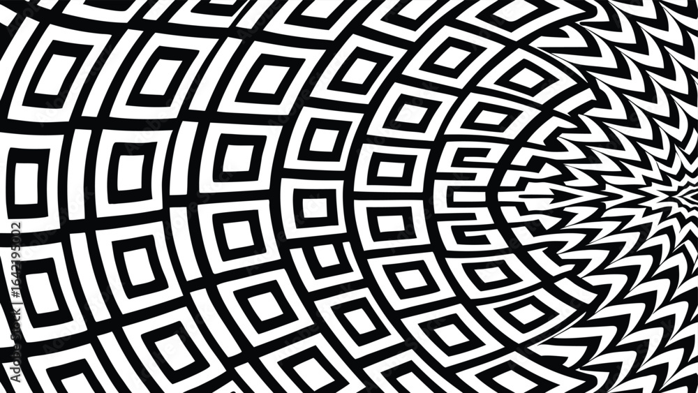 Poster abstract geometric pattern featuring intertwined squares creating optical illusion art design
