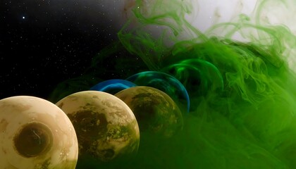 Abstract orbs in ink swirl