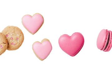 Pink Heart Cookies & Macarons, Valentine's Day Sweets isolated on white transparent background