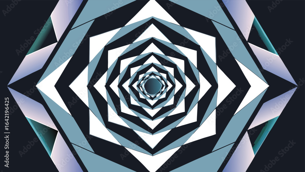 Poster abstract geometric pattern featuring repeating triangles in cool blue and white tones