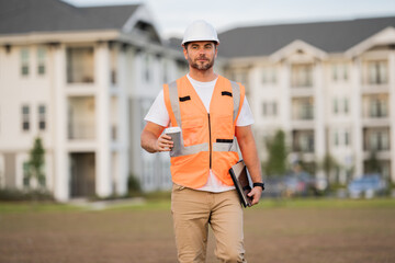 Civil Worker engineer african american man wearing hard hat and smiling. happy positive manager or...