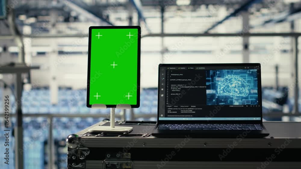 Poster isolated screen tablet in data center training infrastructure for ai technology workloads. chroma ke