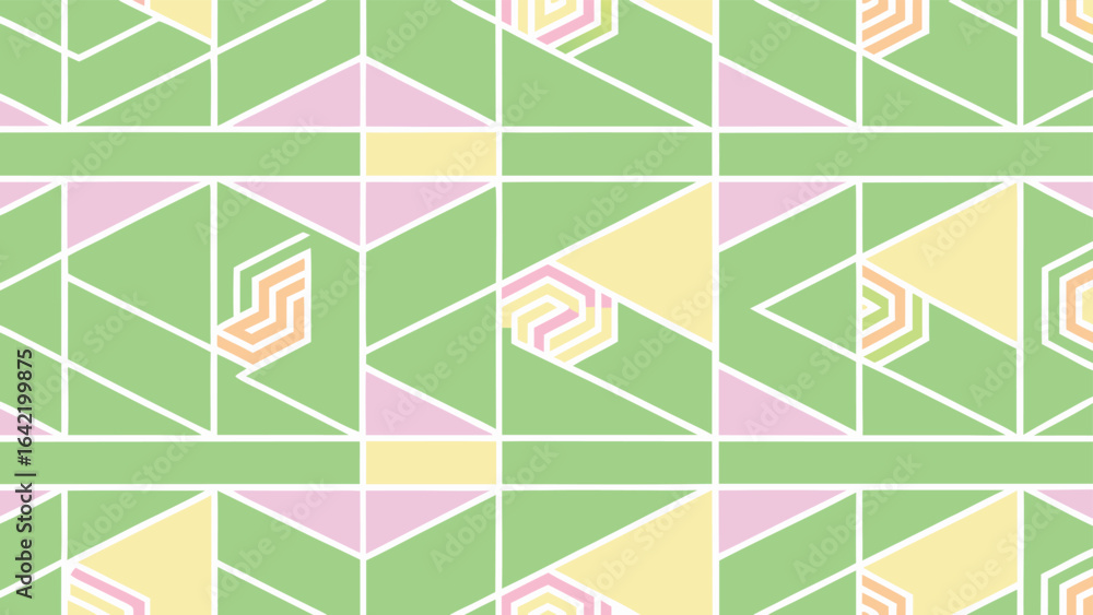 Poster abstract geometric pattern in pastel tones with repeating shapes and lines on white background