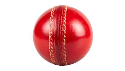 Red Cricket Ball PNG, Realistic Hard Leather Sports Ball with Seam, Transparent Background, Outdoor Game and Training Equipment