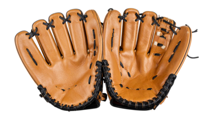 Baseball Gloves PNG, Detailed Leather Catcher Mitt with Stitching, Transparent Background, Outdoor Sports and Training Equipment
