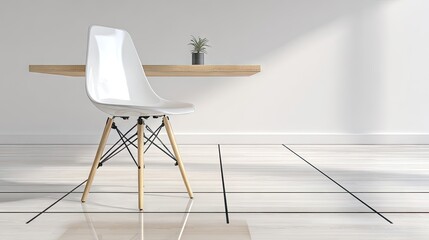 White chair in a minimalist room.