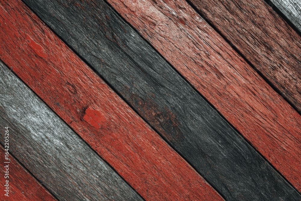 Poster textured wooden planks in striking red and black patterns with natural grain for background or floor