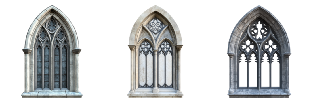 Set of gothic window isolated on transparent background - Powered by Adobe
