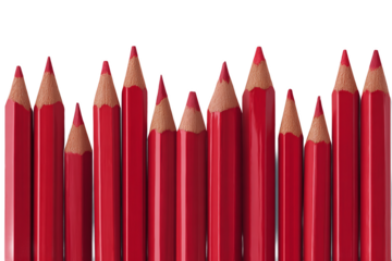 Red Pencils Array Isolated on White Transparent Background