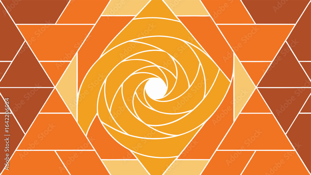 Poster abstract geometric pattern with orange hues and concentric swirls for backgrounds