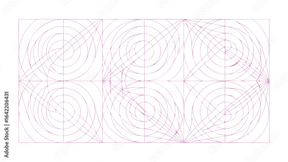Poster abstract geometric pattern with pink lines and spirals on a white background