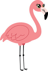 Cute pink flamingo cartoon illustration, tropical bird design, isolated white background art