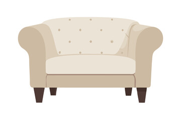 Classic tufted armchair with comfortable upholstery and wooden legs