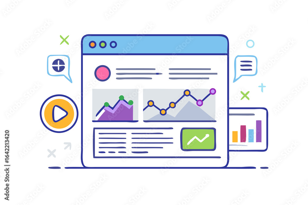 Poster digital dashboard with financial charts and data analysis on a dark background