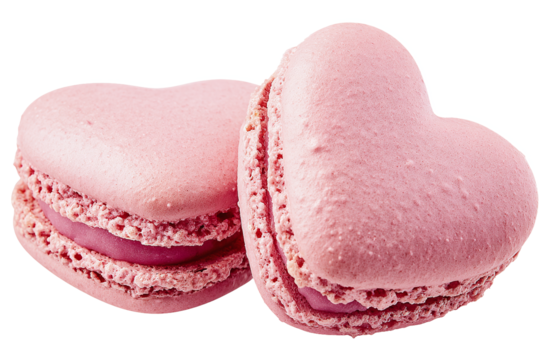 Sweet Pink Heart-shaped Macarons for Valentine's Day, isolated on white transparent background - Powered by Adobe