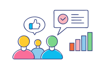 Teamwork and positive feedback with data analysis and growth chart illustration