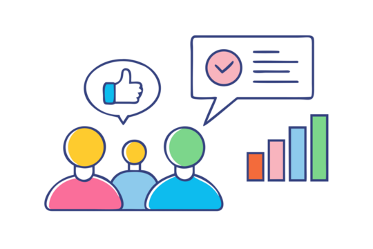 Teamwork and positive feedback with data analysis and growth chart illustration