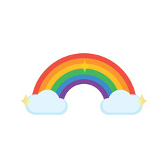 Rainbow with sparkly clouds. Vector