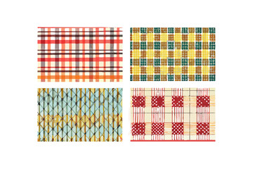 Fototapeta premium Four different plaid fabric patterns in a collage on a black background